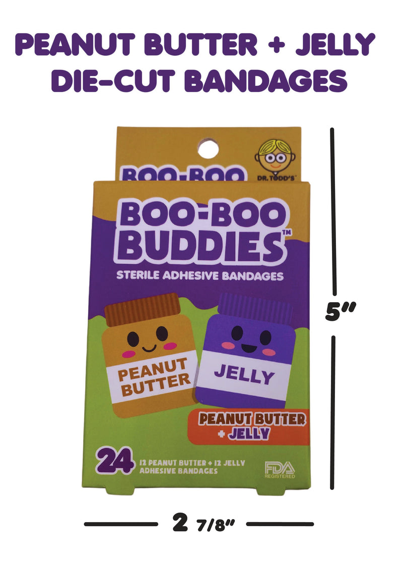 Load image into Gallery viewer, Boo Boo Buddies Bandages - Peanut Butter and Jelly - box dimensions
