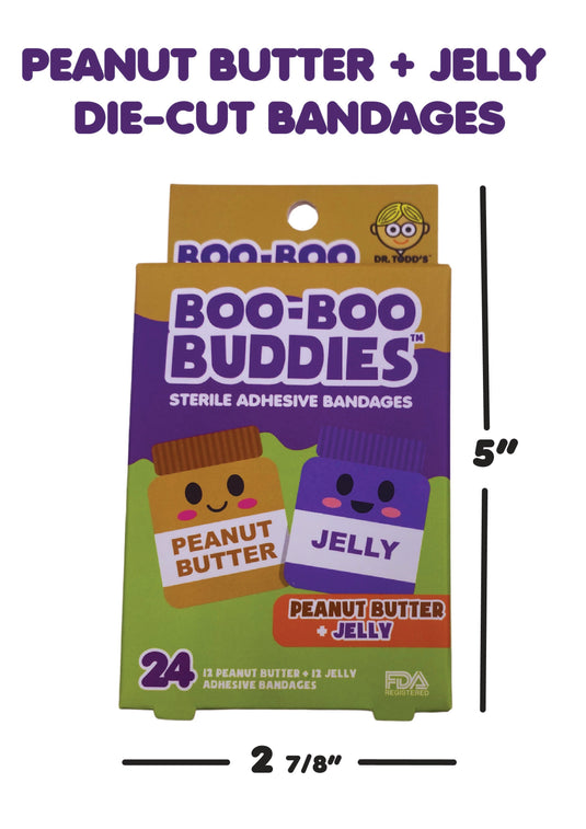 Boo Boo Buddies Bandages - Peanut Butter and Jelly - box dimensions