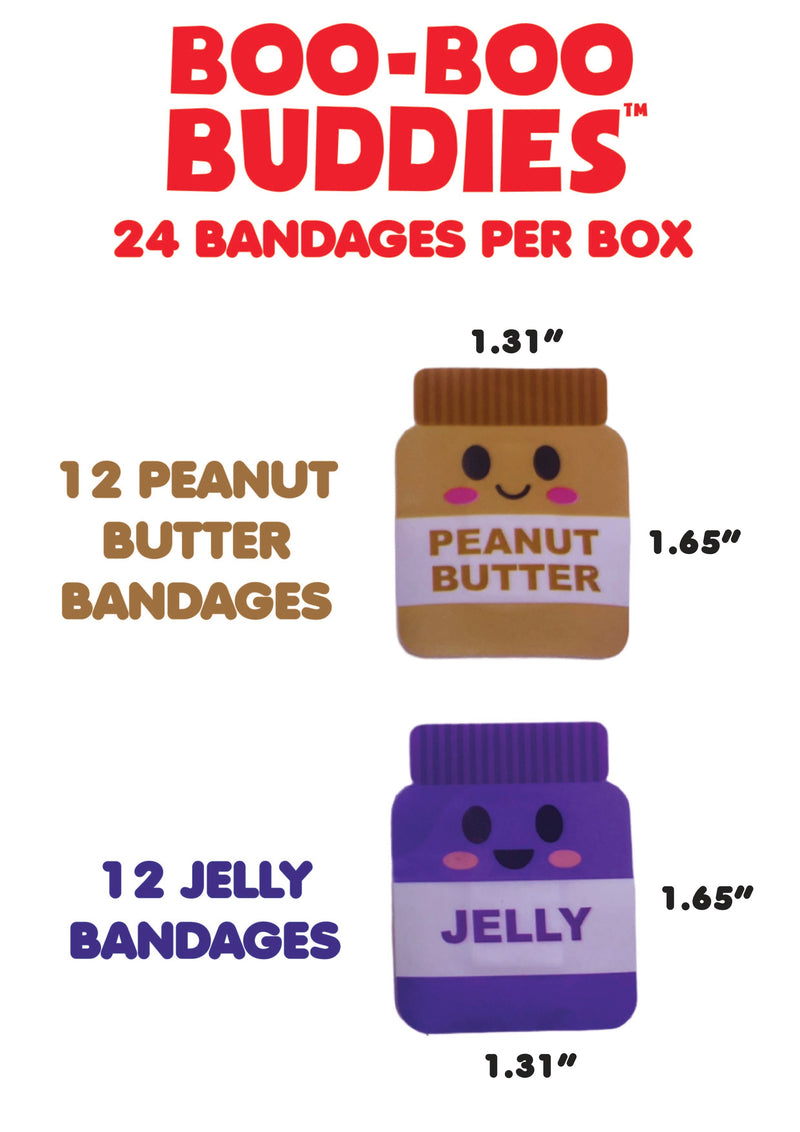 Load image into Gallery viewer, Boo Boo Buddies Bandages - Peanut Butter and Jelly - bandage dimensions
