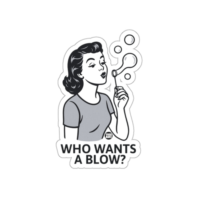 Load image into Gallery viewer, Retro Style 'Who Wants A Blow?' Sticker
