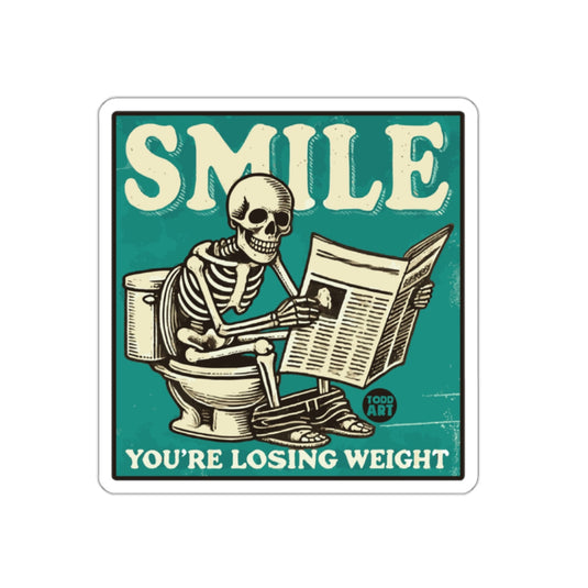 Smile You Are Losing Weight Funny Skeleton on Toilet sticker