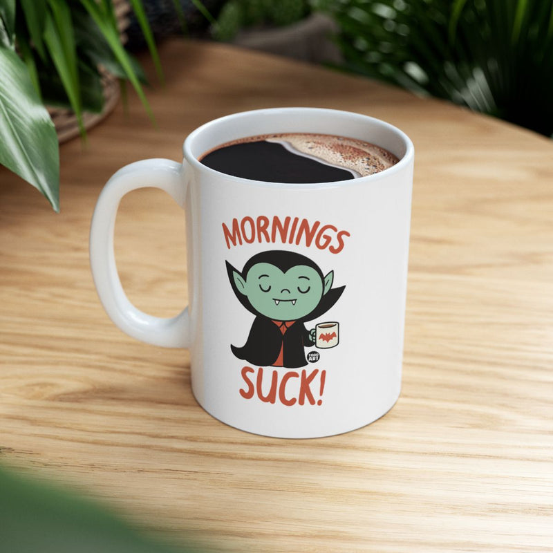 Load image into Gallery viewer, Mornings Suck Vampire Coffee Mug Fun Gift Idea
