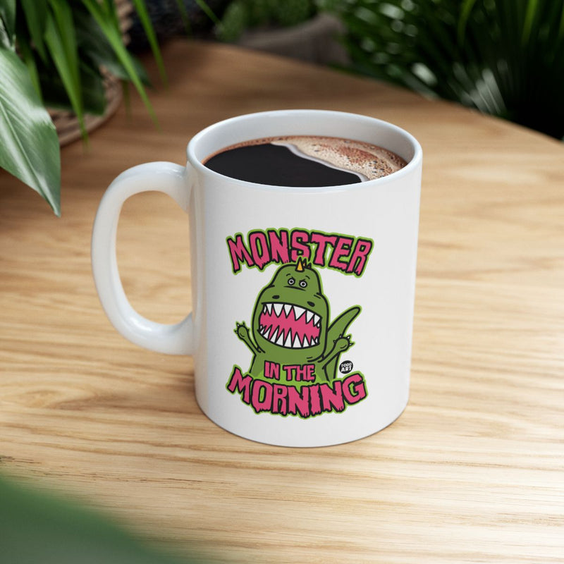 Load image into Gallery viewer, Monster In The Morning Mug with Green Cartoon Monster

