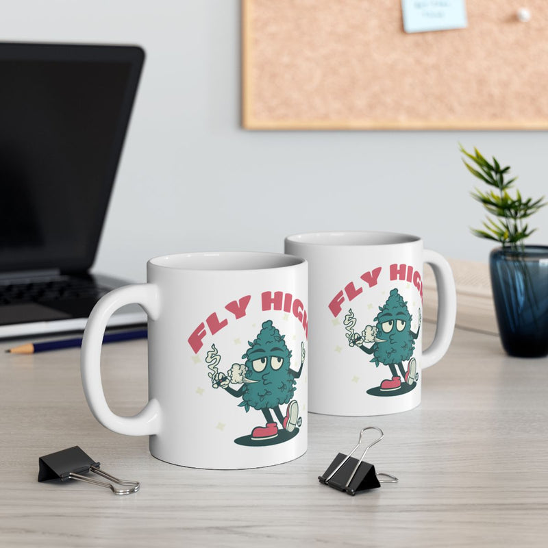 Load image into Gallery viewer, Fly High Coffee Mug with Cartoon Character and Text
