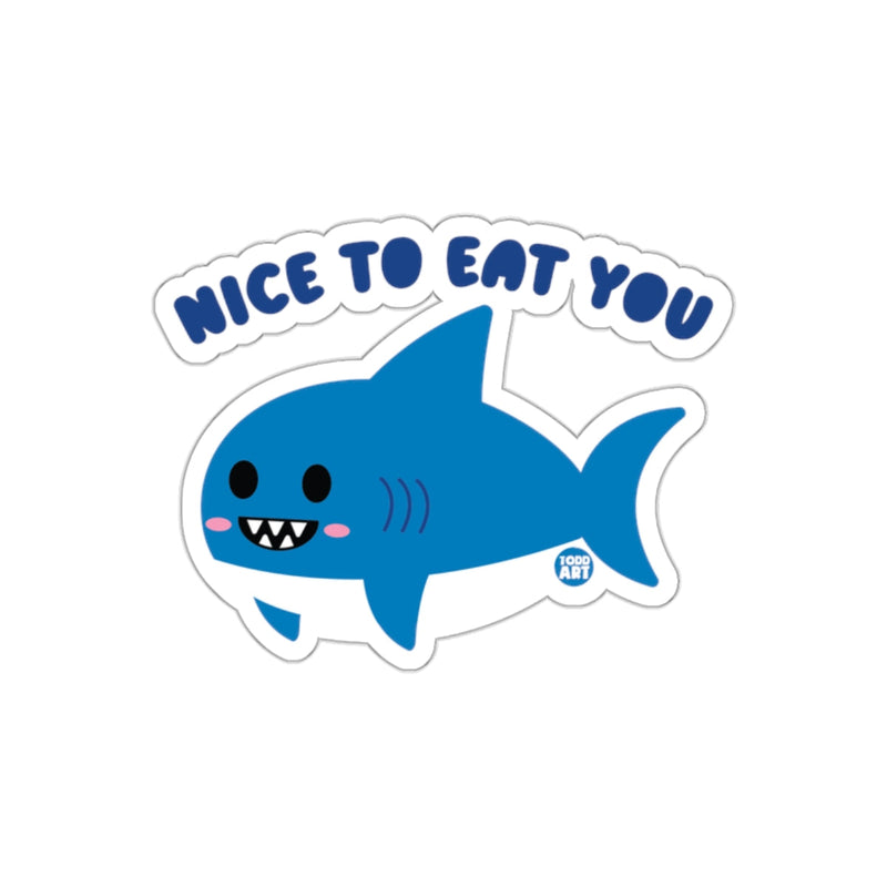 Load image into Gallery viewer, Cute Blue Shark with Nice to Eat You Message sticker
