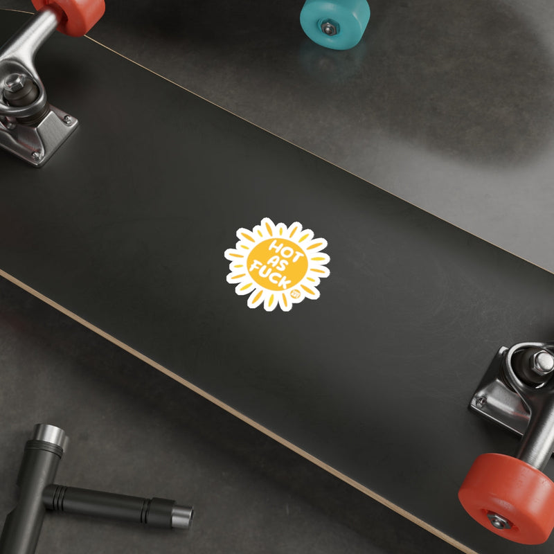 Load image into Gallery viewer, Hot As Fuck Sun Sticker on Black Skateboard Deck
