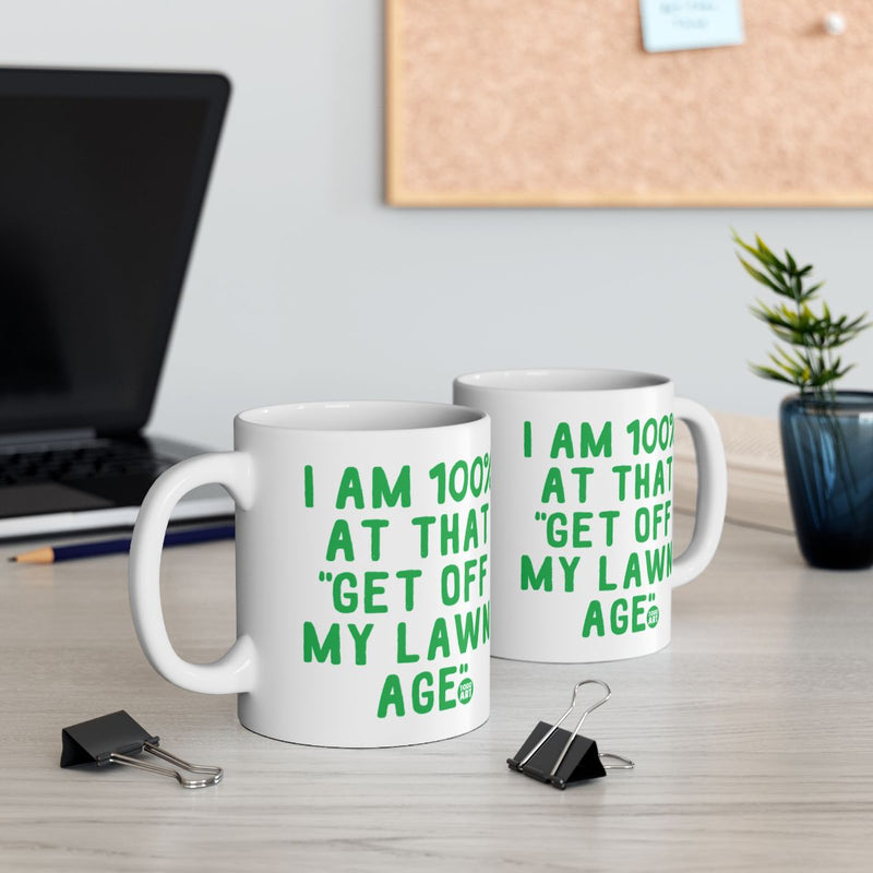 Load image into Gallery viewer, I AM 100% AT THAT GET OFF MY LAWN AGE Mug

