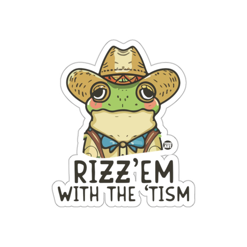 Load image into Gallery viewer, Rizz'em With The 'Tism Frog in Cowboy Hat Sticker
