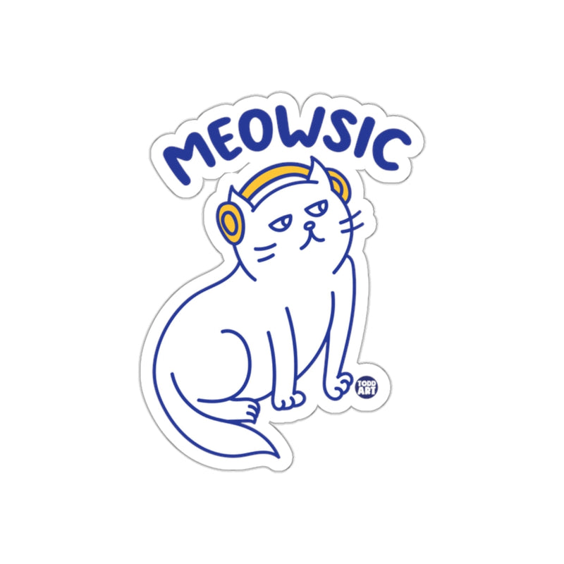 Load image into Gallery viewer, Meowsic Cat Wearing Headphones Sticker Illustration
