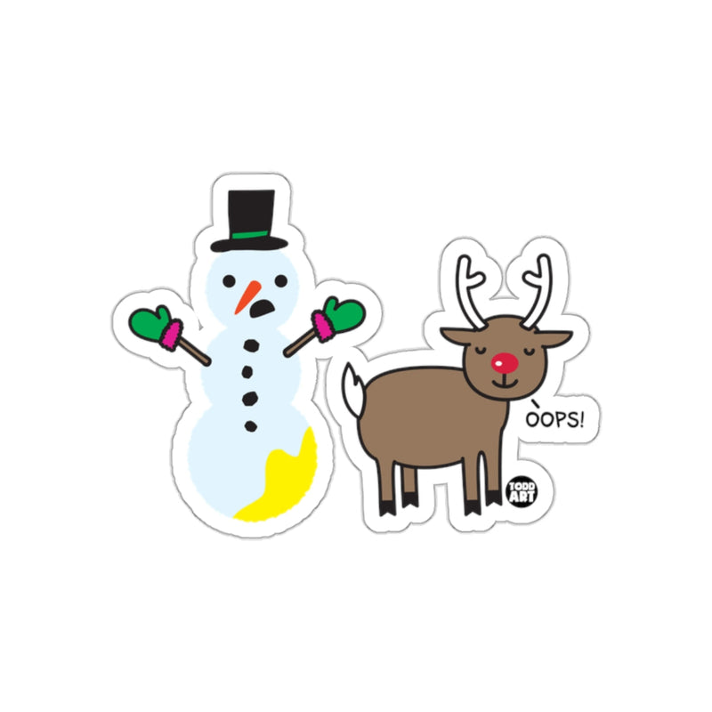 Load image into Gallery viewer, Funny Snowman Reindeer Oops! Winter Holiday Sticker
