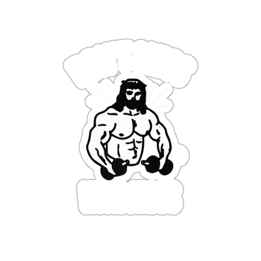 Muscular Jesus Lifting Dumbbells Sticker Product