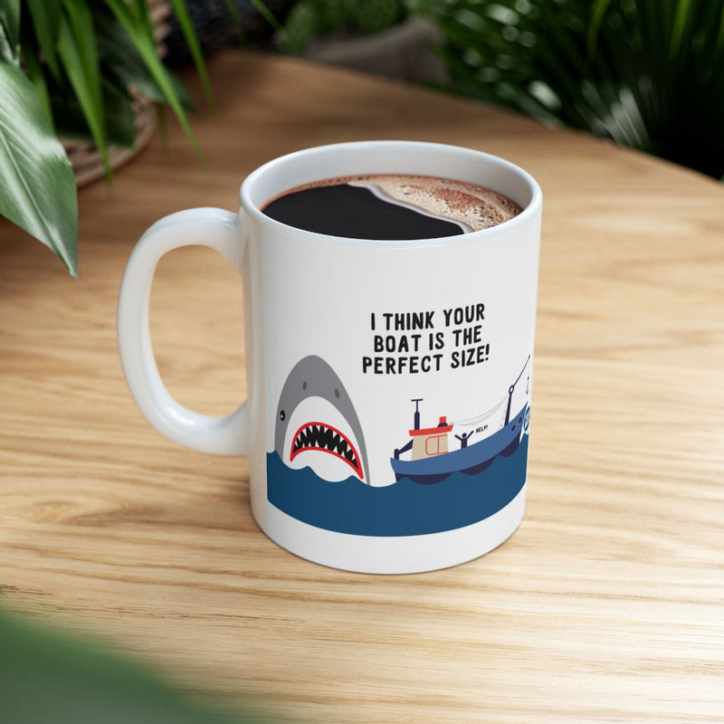 Load image into Gallery viewer, Your Boat is the Perfect Size Shark Mug
