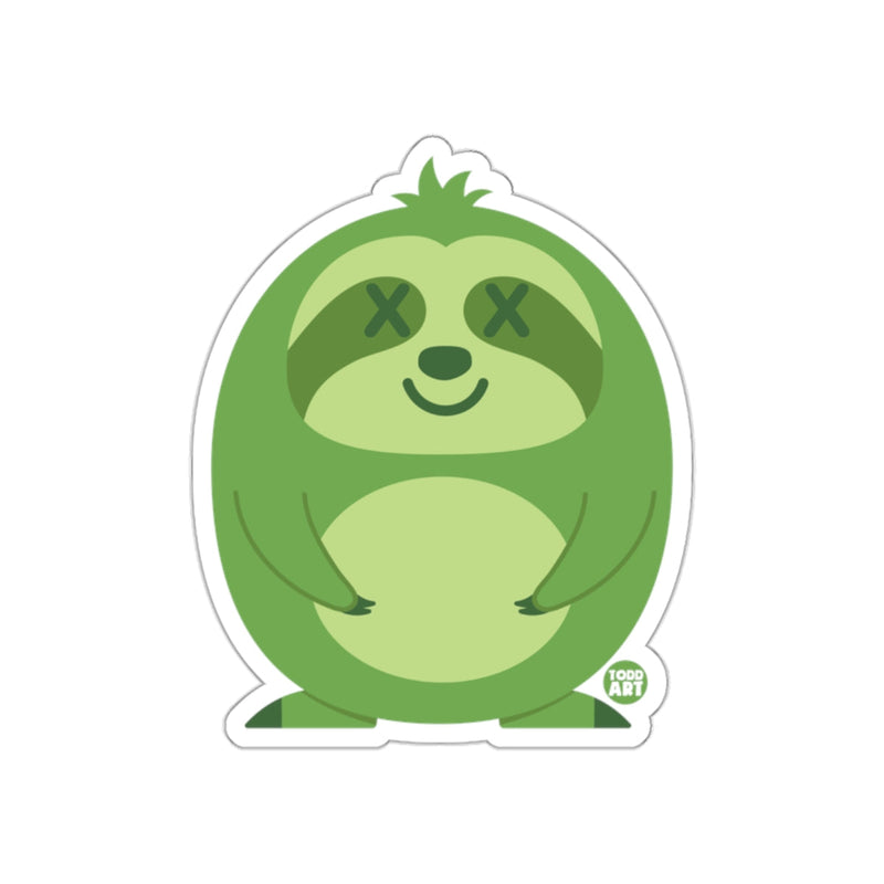 Load image into Gallery viewer, Green Cute Cartoon Sloth with X Eyes Sticker Product
