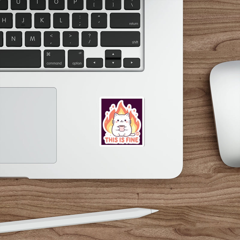 Load image into Gallery viewer, This Is Fine Cat Sticker with Flames Custom Sticker
