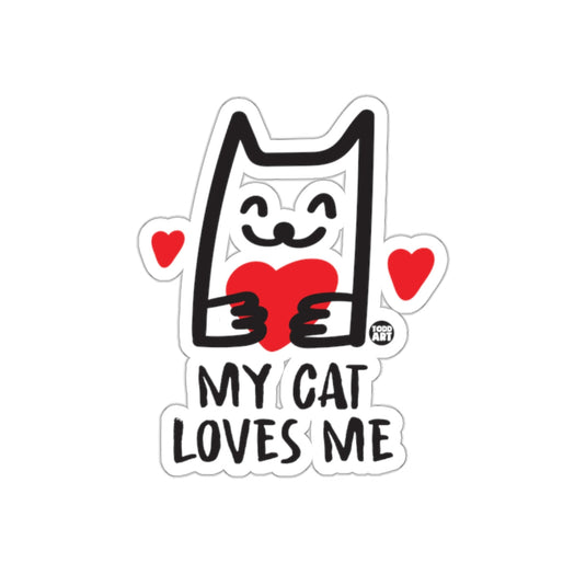 My Cat Loves Me Cute Cat Holding Heart Sticker