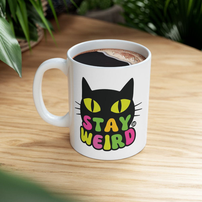 Load image into Gallery viewer, Stay Weird Black Cat Eye Funky Ceramic Coffee Mug
