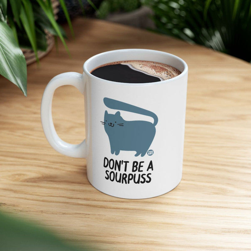 Load image into Gallery viewer, Don't Be a Sourpuss Cute Funny Cat Mug product
