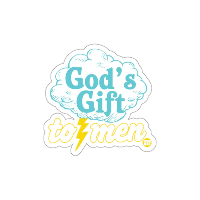 Load image into Gallery viewer, God's Gift to Men Sticker with Lightning Bolt Design
