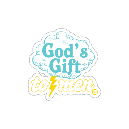 God's Gift to Men Sticker with Lightning Bolt Design