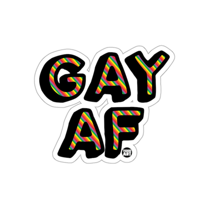Load image into Gallery viewer, Gay AF Sticker with Rainbow Stripes Bold Design
