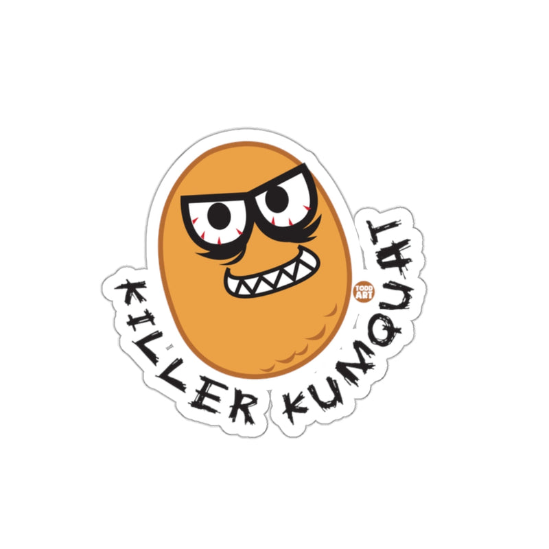 Load image into Gallery viewer, Killer Kumquat Sticker with Angry Face Design
