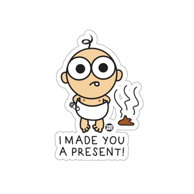 Load image into Gallery viewer, Funny Cute Baby Sticker with Present White Background
