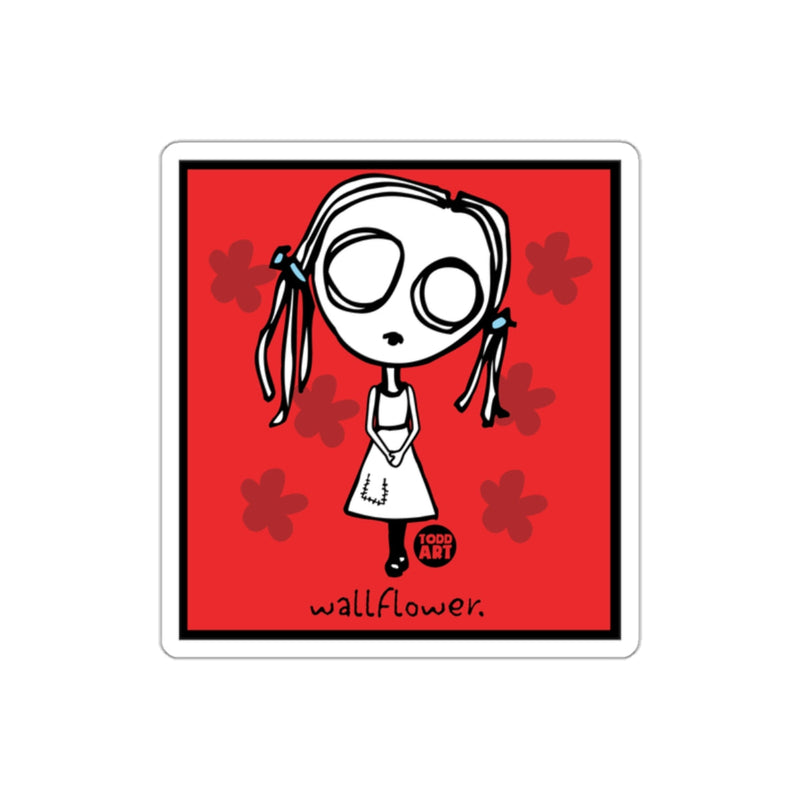 Load image into Gallery viewer, Wallflower Cartoon Artwork with Red Background Sticker'
