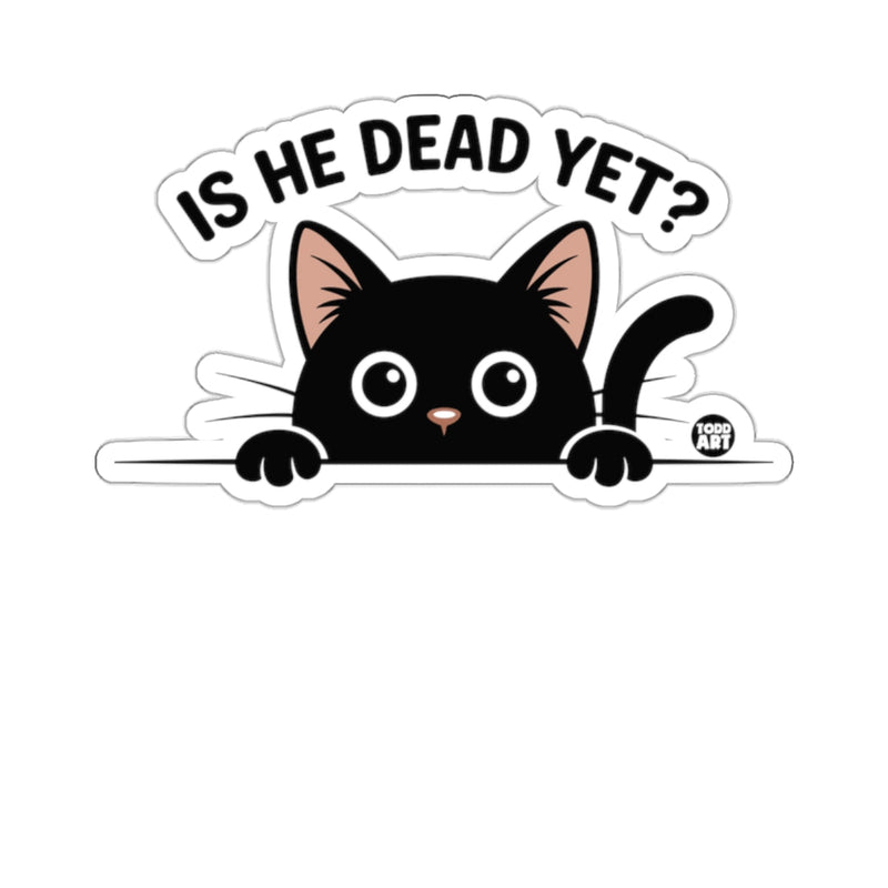 Load image into Gallery viewer, Black Cat Peeking IS HE DEAD YET Funny Cartoon 
