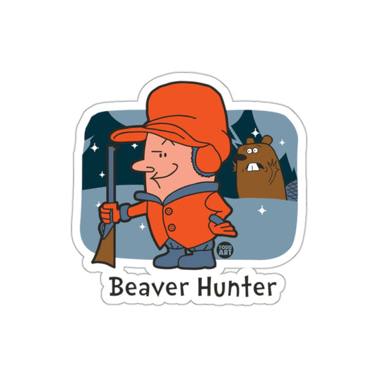 Funny Cartoon Beaver Hunter Sticker Decal for Outdoors