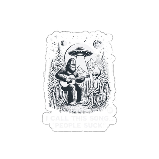 Bigfoot and Alien Playing Guitar Illustration Art