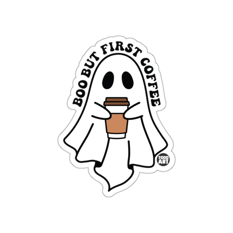 Load image into Gallery viewer, Boo But First Coffee Ghost Sticker for Halloween Fun
