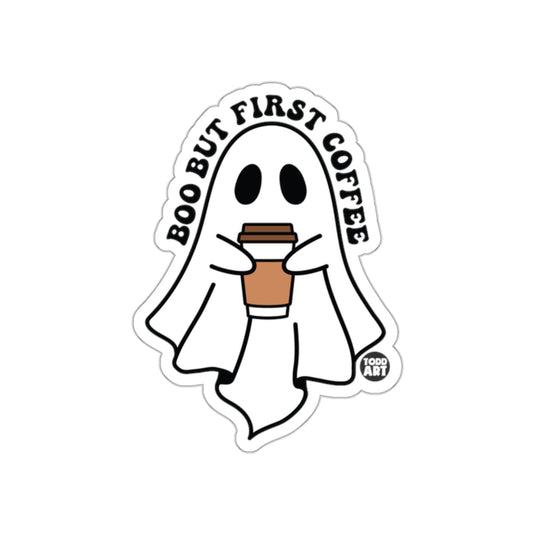 Boo But First Coffee Ghost Sticker for Halloween Fun