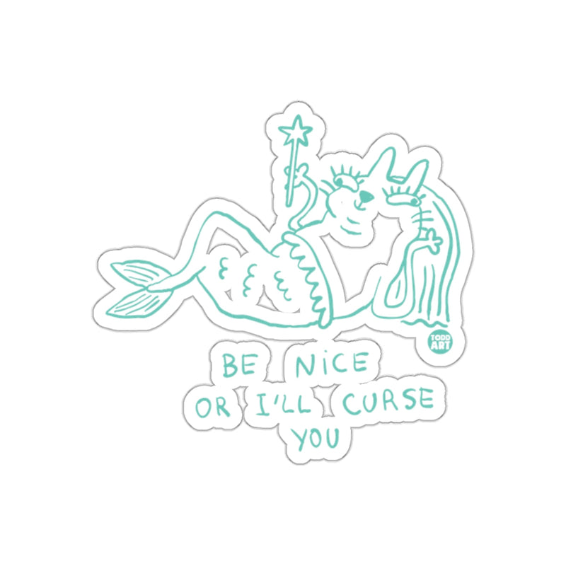 Load image into Gallery viewer, Be Nice Or I'll Curse You Cute Mermaid Cat Art sticker
