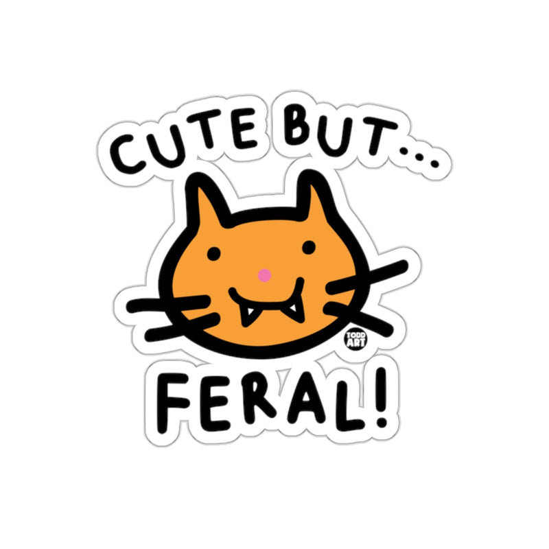 Load image into Gallery viewer, Cute But Feral Cartoon Orange Cat Head Design sticker
