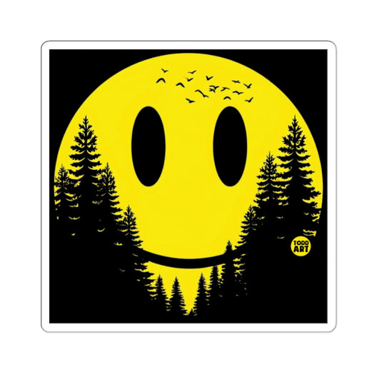 Yellow Smiley Face Forest Trees Birds Todd Art 