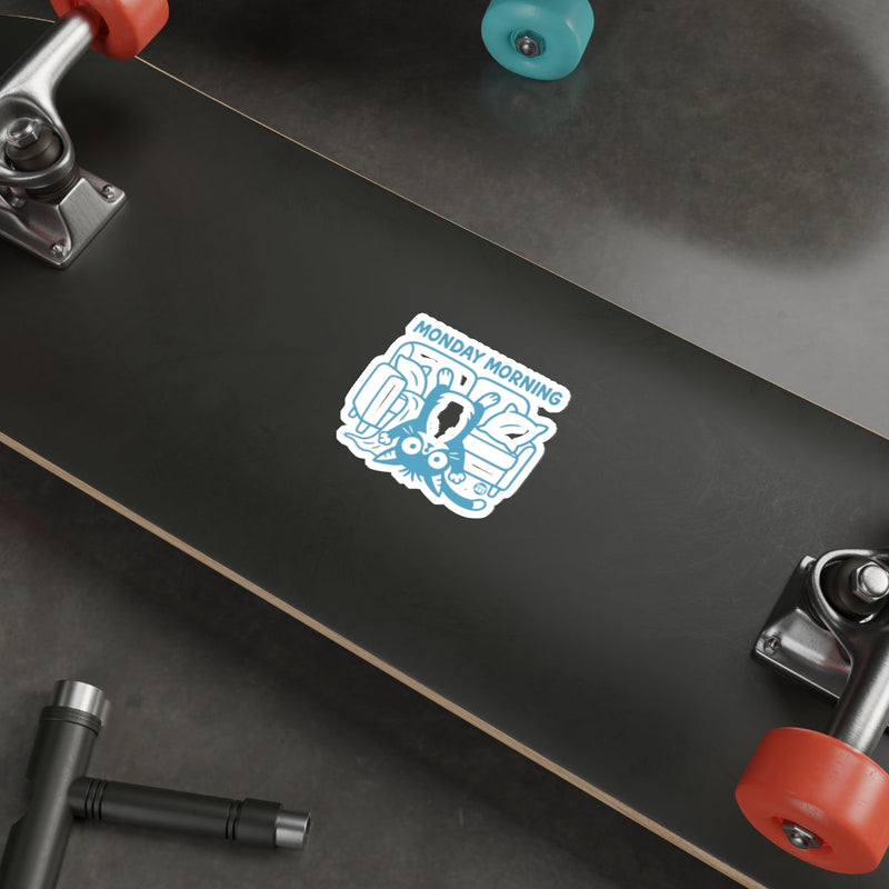 Load image into Gallery viewer, Monday Morning Blue Cat Couch White Outline Sticker 
