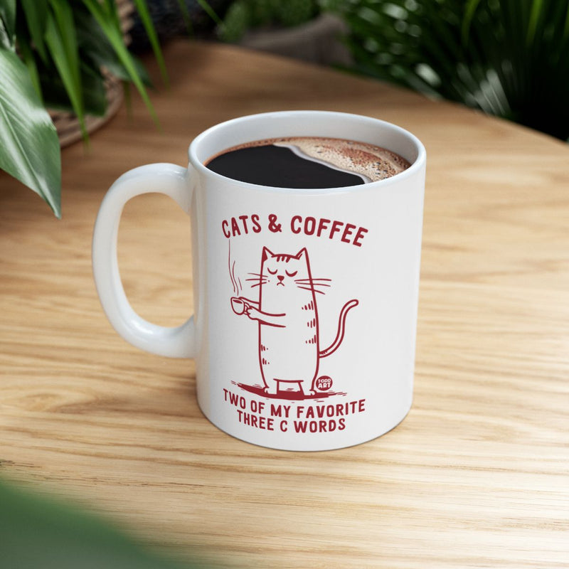 Load image into Gallery viewer, Cats and Coffee Favorite Three C Words Mug
