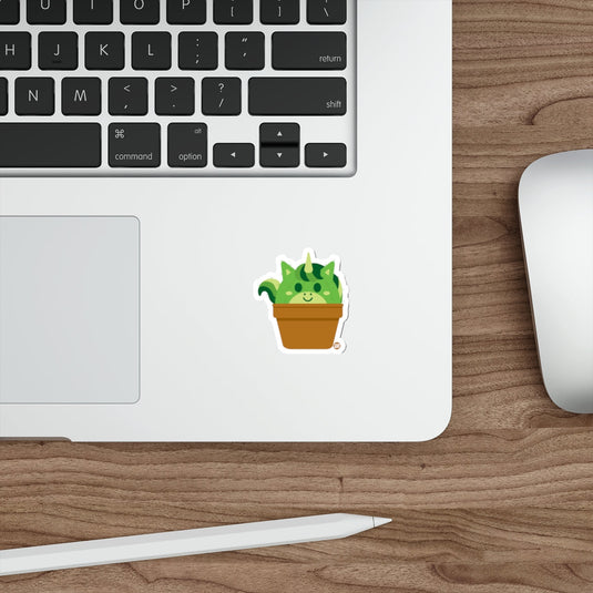 Cute Green Cat Cactus Sticker for Laptops and Notebooks