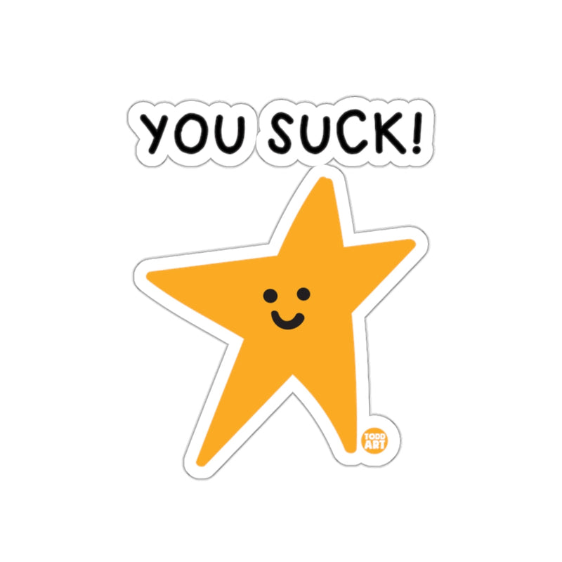 Load image into Gallery viewer, Funny You Suck Star Sticker with Smiling Star Face
