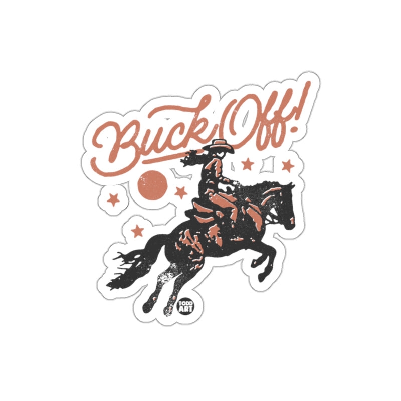 Load image into Gallery viewer, Buck Off Cowgirl Riding Horse Sticker Product
