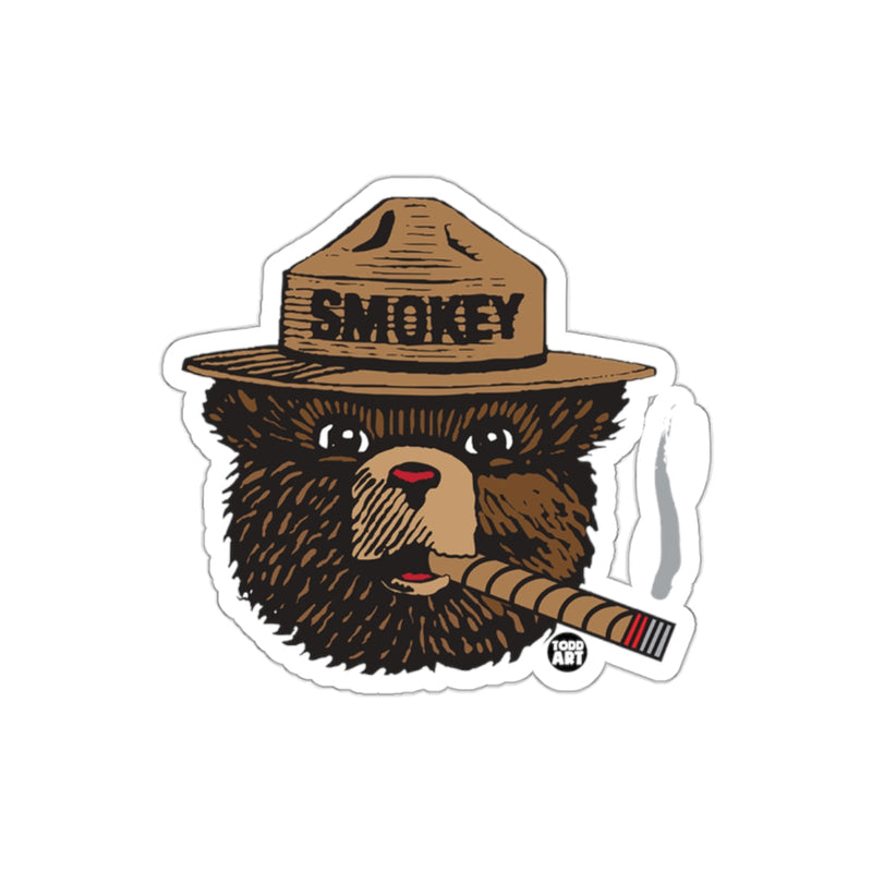 Load image into Gallery viewer, Cartoon Smokey Bear with Cigar Todd Art Logo sticker
