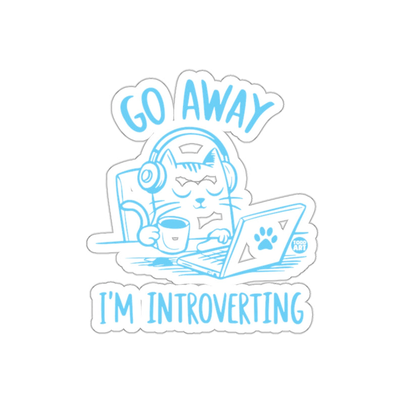 Load image into Gallery viewer, Go Away I'm Introverting Cat On Laptop Headphones sticker
