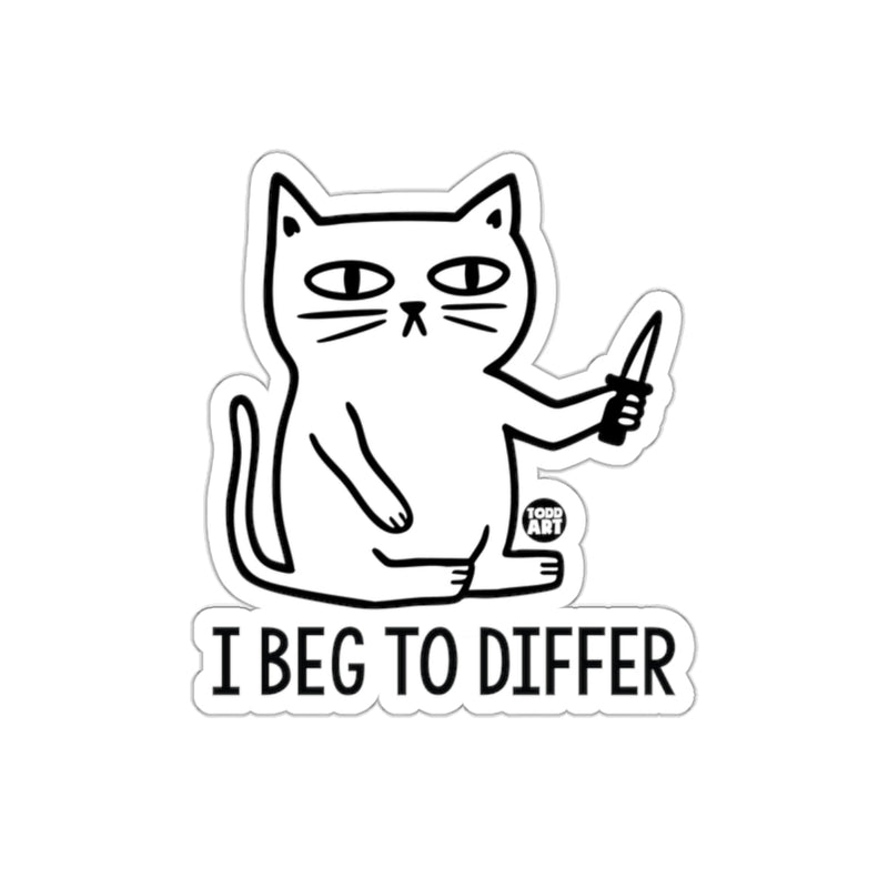 Load image into Gallery viewer, I Beg To Differ Funny Cat Holding Knife sticker
