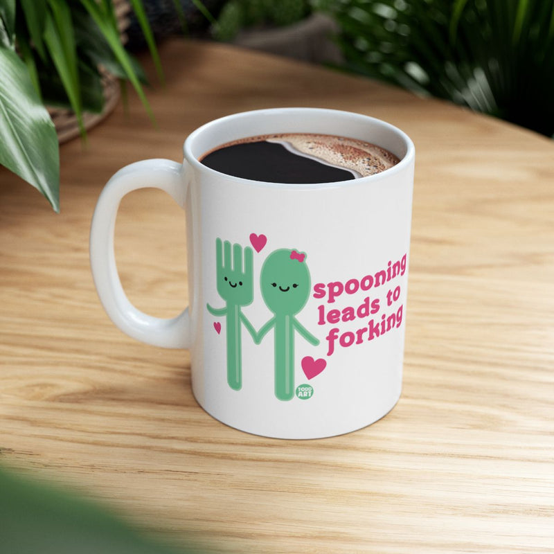 Load image into Gallery viewer, Spooning Leads to Forking Cute Couple Design Mug
