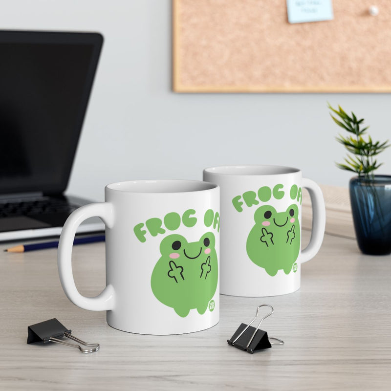 Load image into Gallery viewer, Frog Off Text with Cute Frog Illustration Mug
