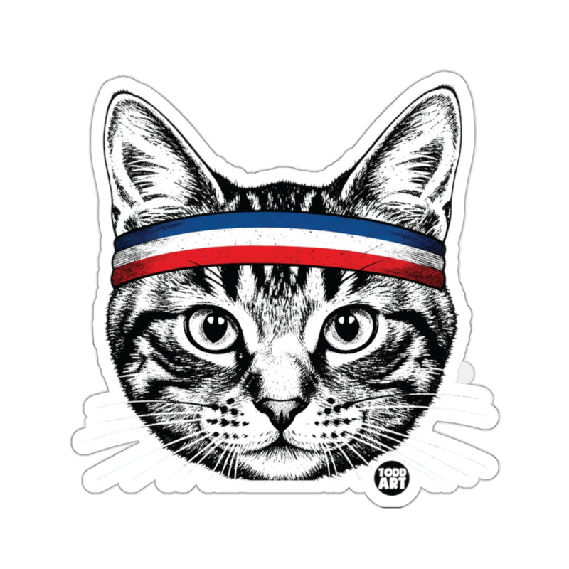 Load image into Gallery viewer, Cat headband blue white red stripe design 
