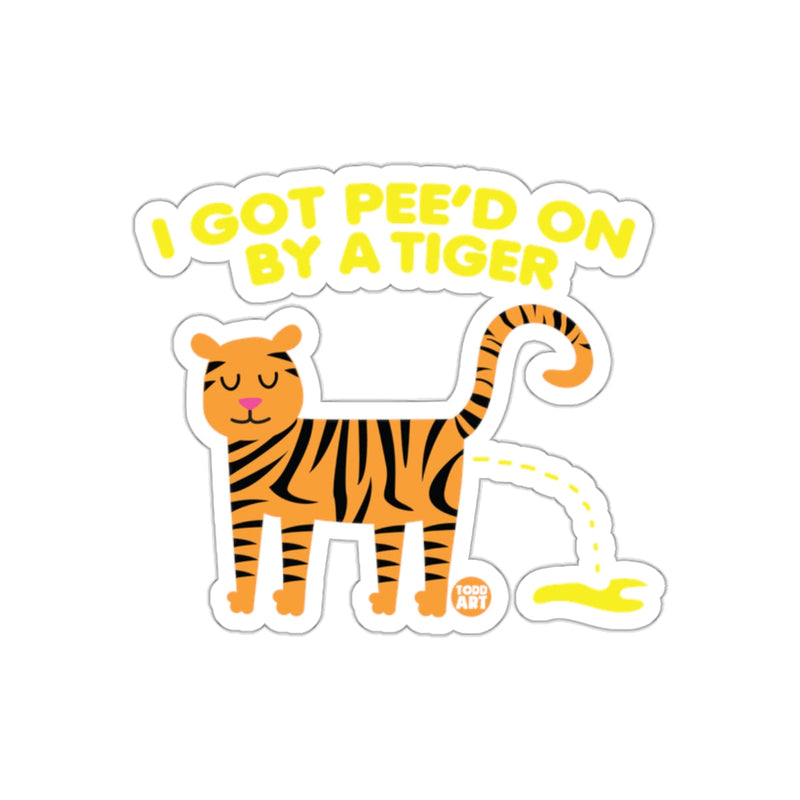 Load image into Gallery viewer, I Got Pee'd On By A Tiger Funny Sticker Design
