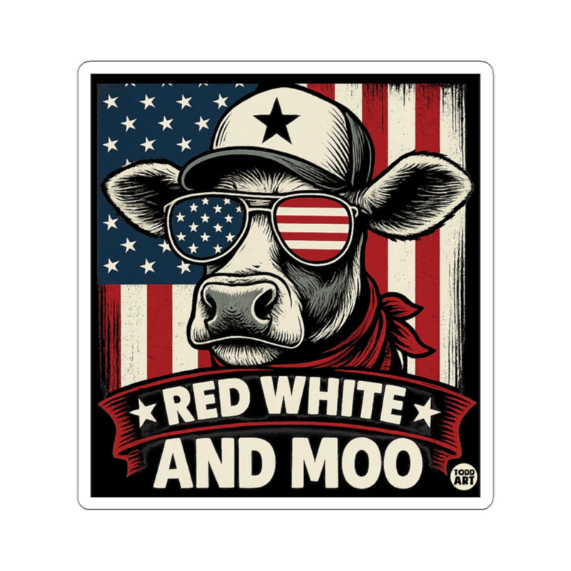 Load image into Gallery viewer, Patriotic Red White and Moo American Flag Cow Sticker
