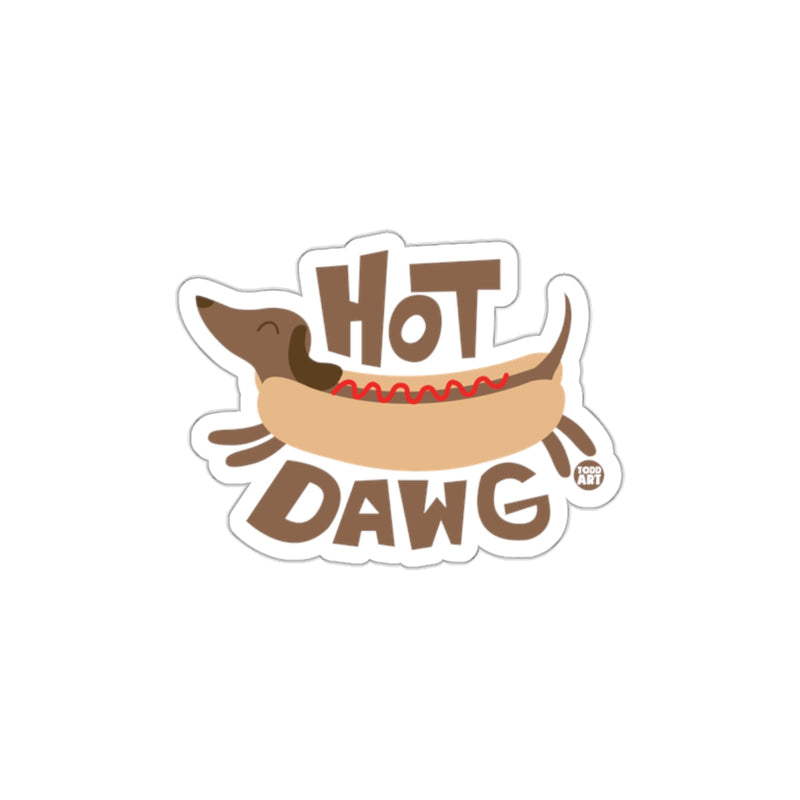 Load image into Gallery viewer, Hot Dawg Dog in Hot Dog Illustration Sticker
