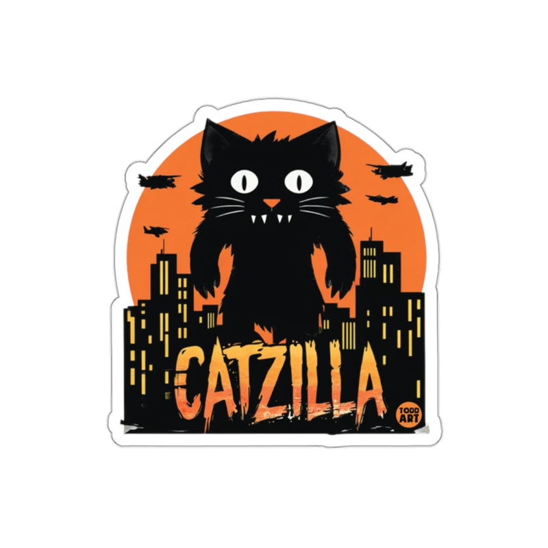 Load image into Gallery viewer, Catzilla Rising Above Cityscape Monster Inspired sticker
